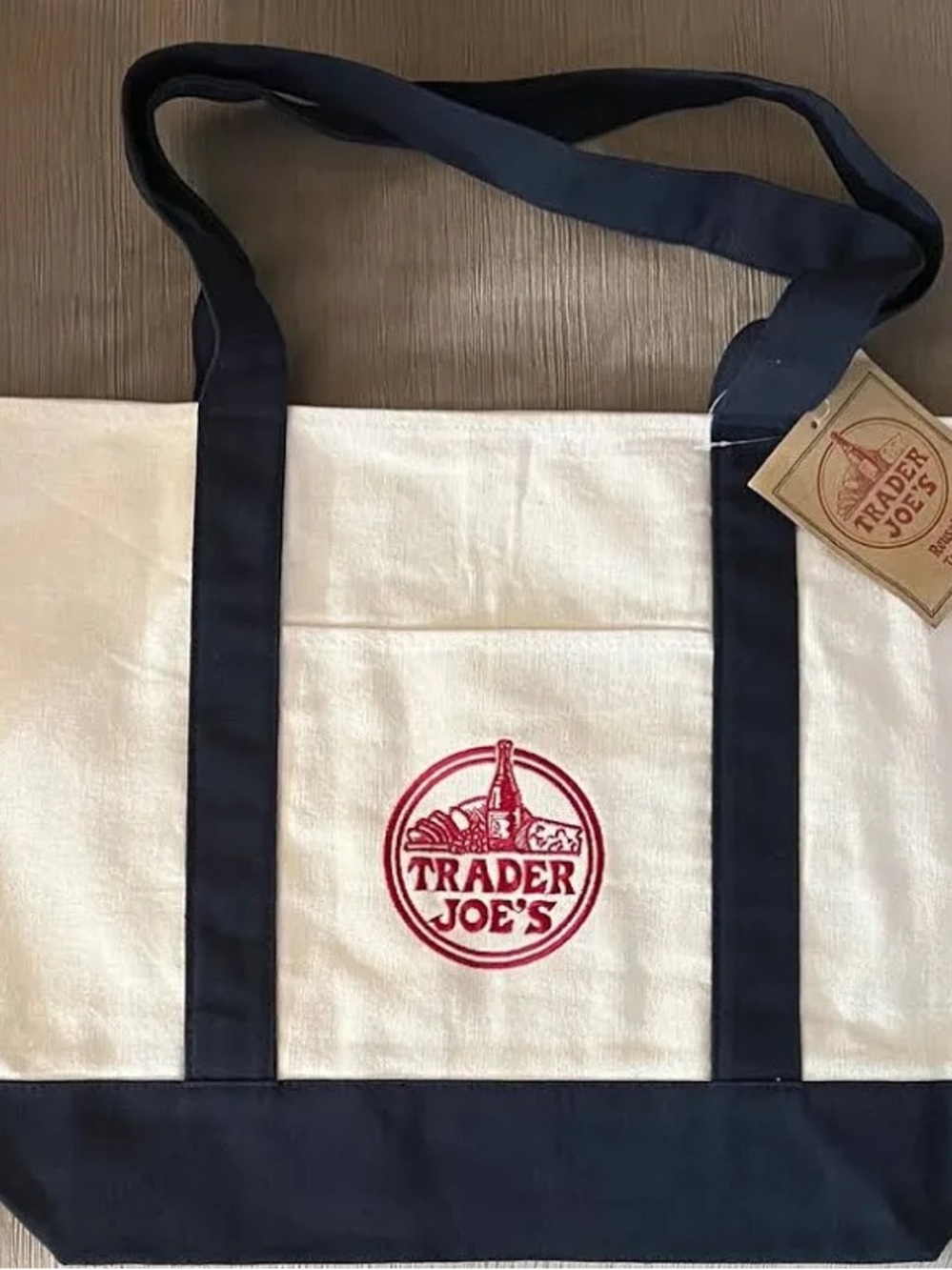 Trader Joe's Cream and Navy Canvas Tote